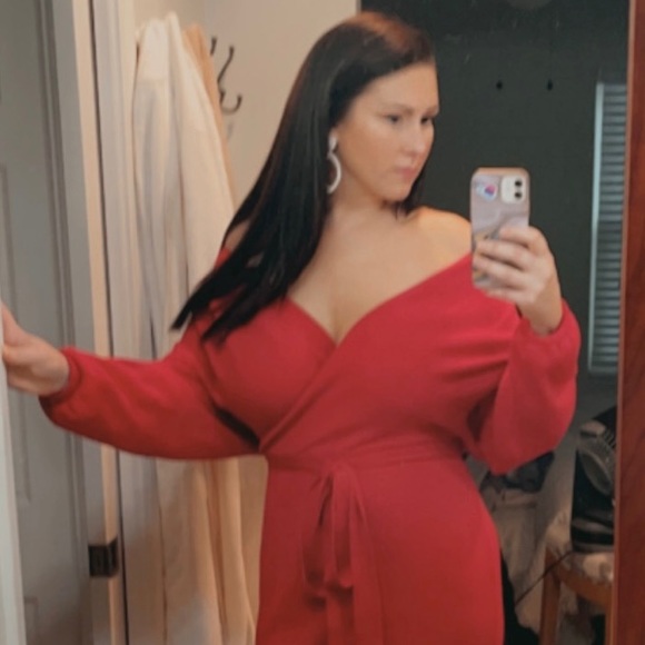 Women's V Neck Wrap Knit Dresses Batwing Sleeve Backless Slit Maxi Dress - Picture 4 of 6